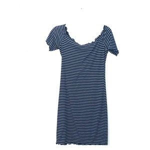 Striped navy blue off the shoulder dress